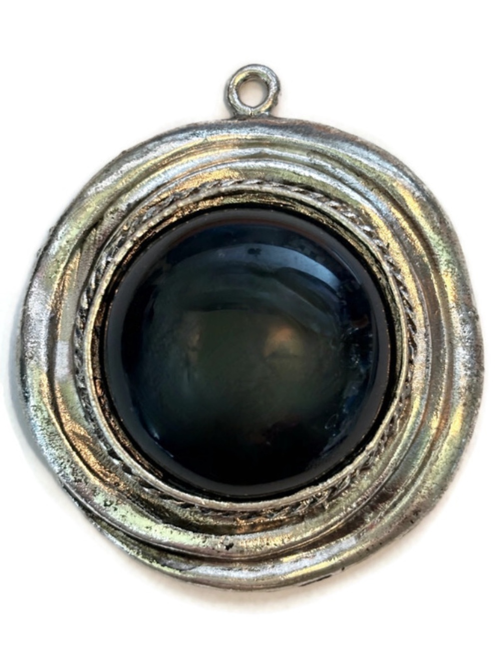 As Low as $2 Large Domed Black Pendant with Silver Wavy Surround 53mm x 14mm (1)
